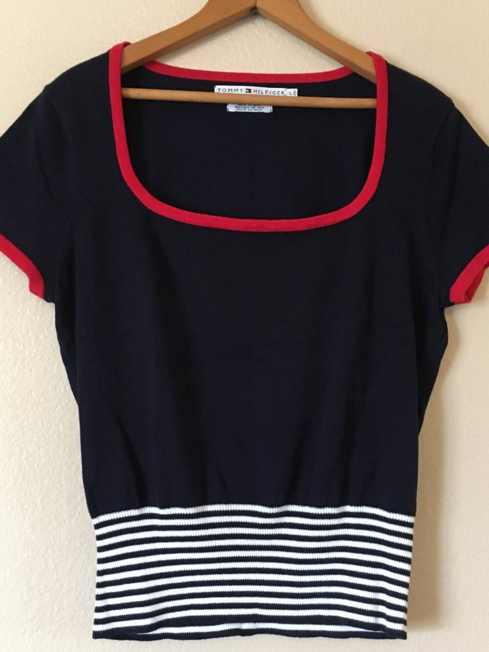 Vintage Tommy Hilfiger Shirt L Navy White Red y2k Preppy Nautical Patriotic